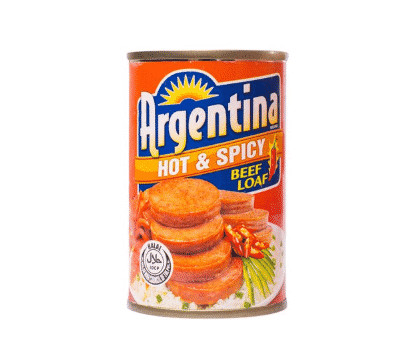 A pack of Argentina Beef Loaf Hot n Spicy 150g, showcasing flavorful beef loaf with a spicy kick
