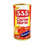 A pack of 555 Carne Norte 175g, showcasing premium-quality beef infused with traditional Filipino spices.