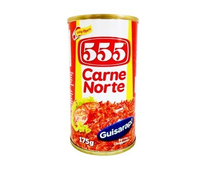 A pack of 555 Carne Norte 175g, showcasing premium-quality beef infused with traditional Filipino spices.