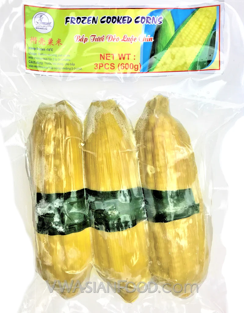 A pack of Frozen Boiled Waxy Brown Corn 720g, showcasing tender and nutritious corn kernels.