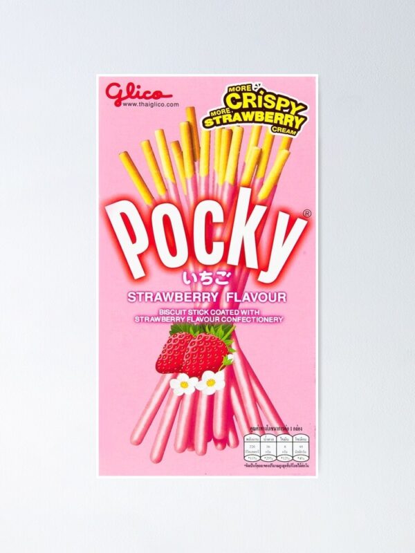 A package of Pocky Strawberry 45g, showing the iconic snack sticks coated in strawberry-flavored icing.