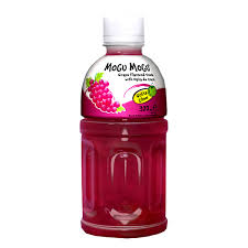 A bottle of Mogu Mogu Grape Drink 320ml, showcasing the refreshing drink with nata de coco bits.