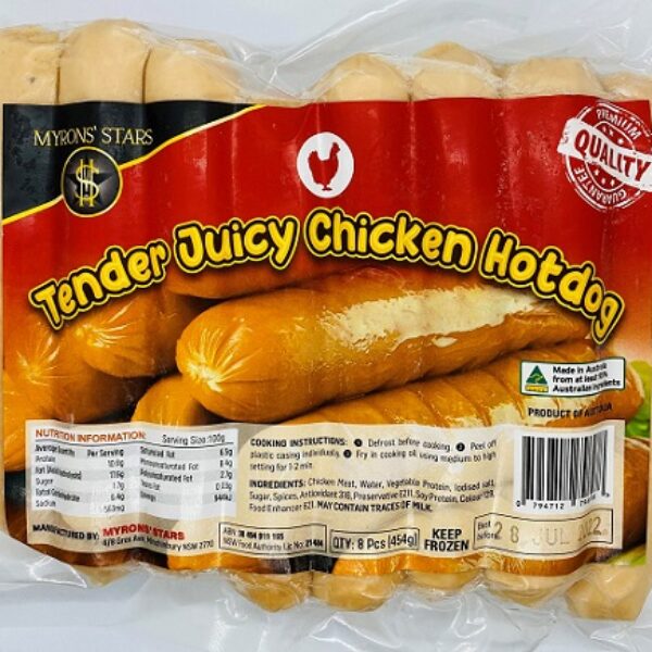 Myrons' Stars Tender Juicy Chicken Hotdog 454g